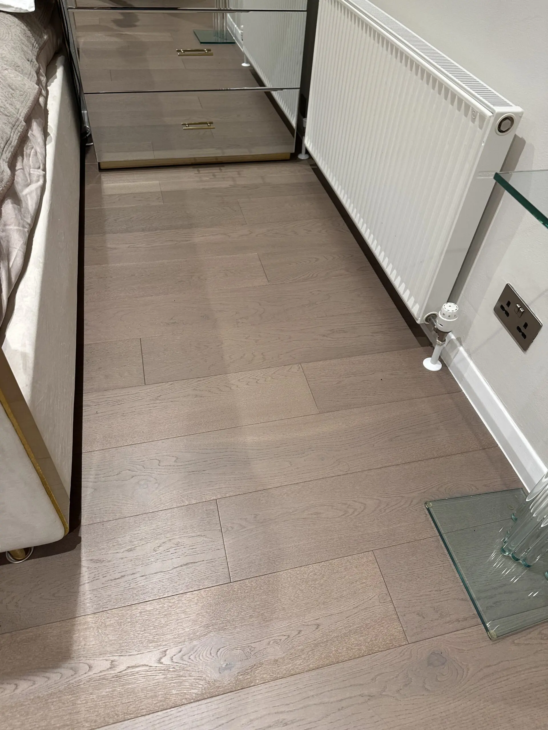 Brushed Mink Grey Lacquered Oak Flooring