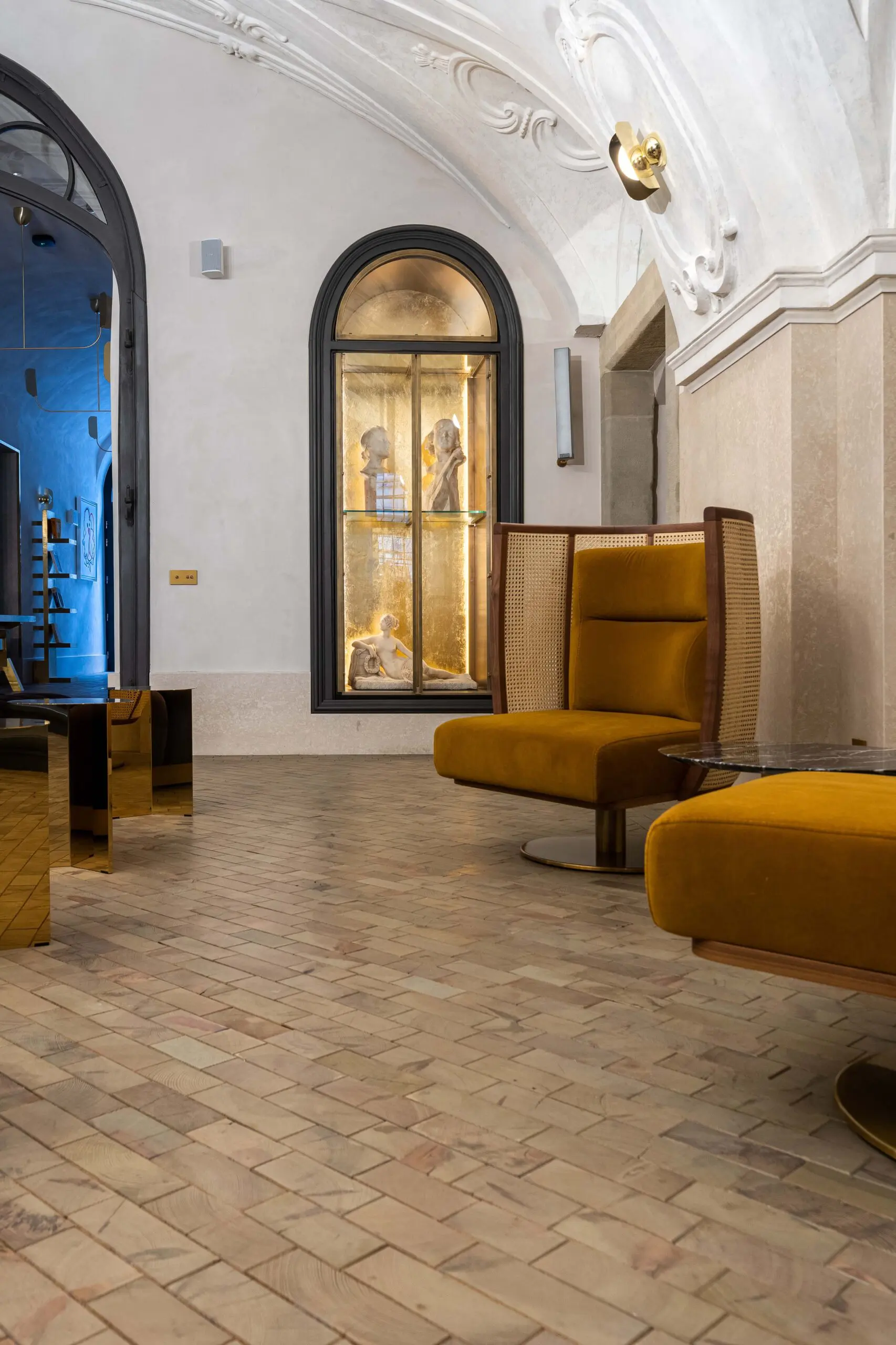 Solid-larch-end-grain mustard chairs