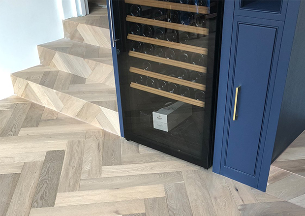 Cladding Stairs in Engineered Herringbone Parquet Flooring