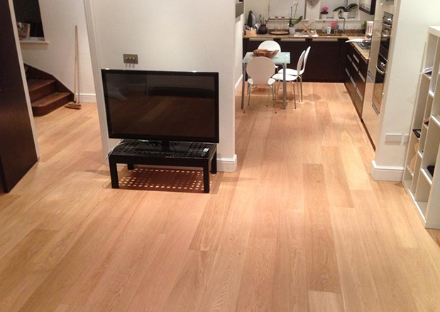 Brushed, UV oiled Oak Flooring in a Kitchen