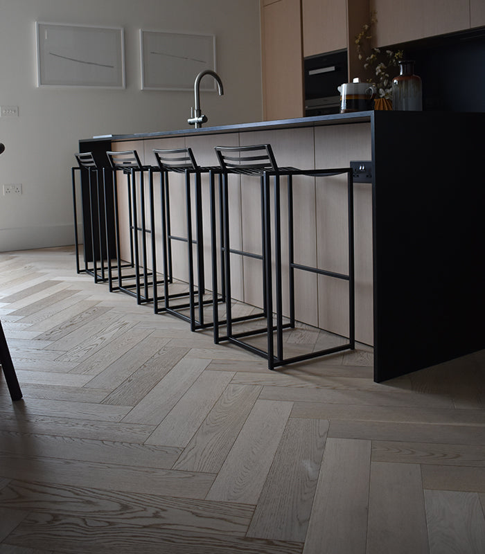 Brushed White UV Oiled Oak Herringbone Parquet