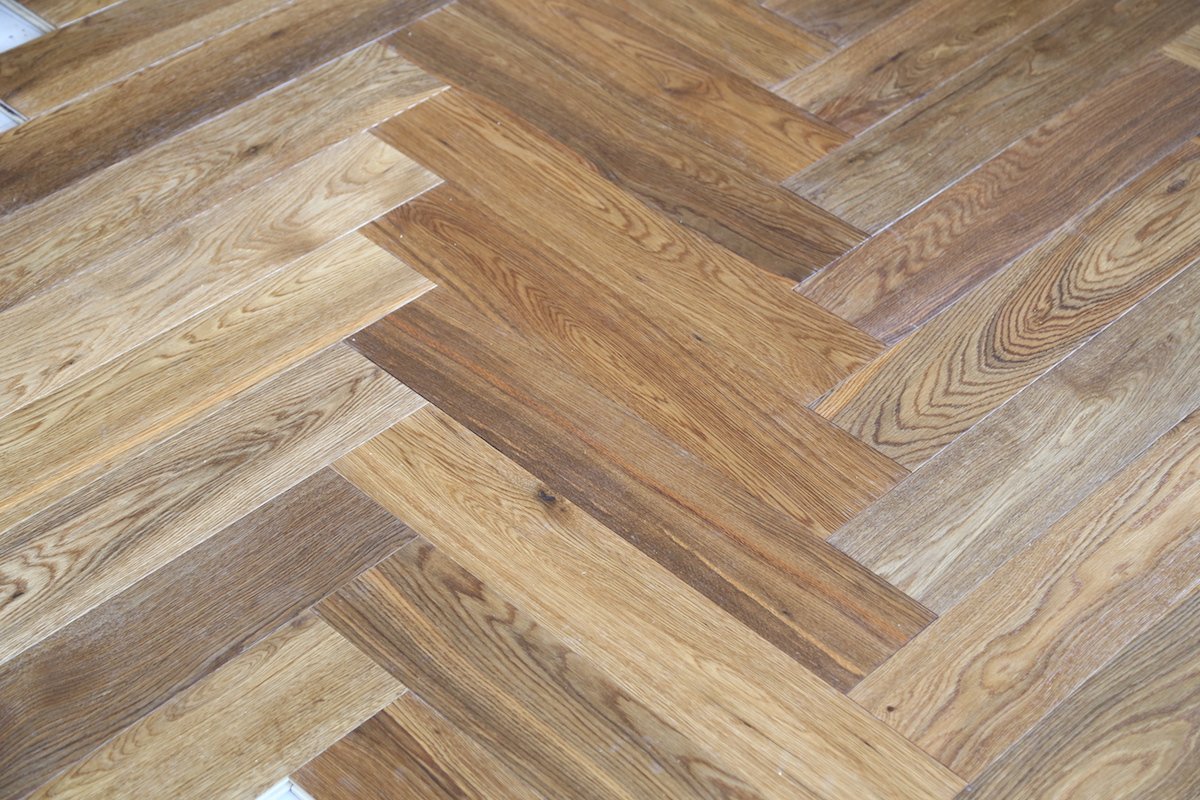 Brushed Fumed UV Oiled Prime Oak Herringbone Parquet