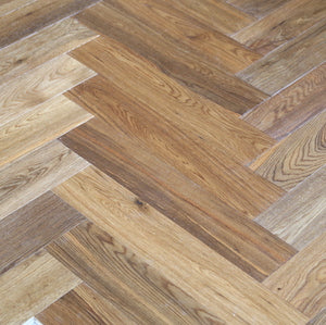 Brushed Fumed UV Oiled Prime Oak Herringbone Parquet