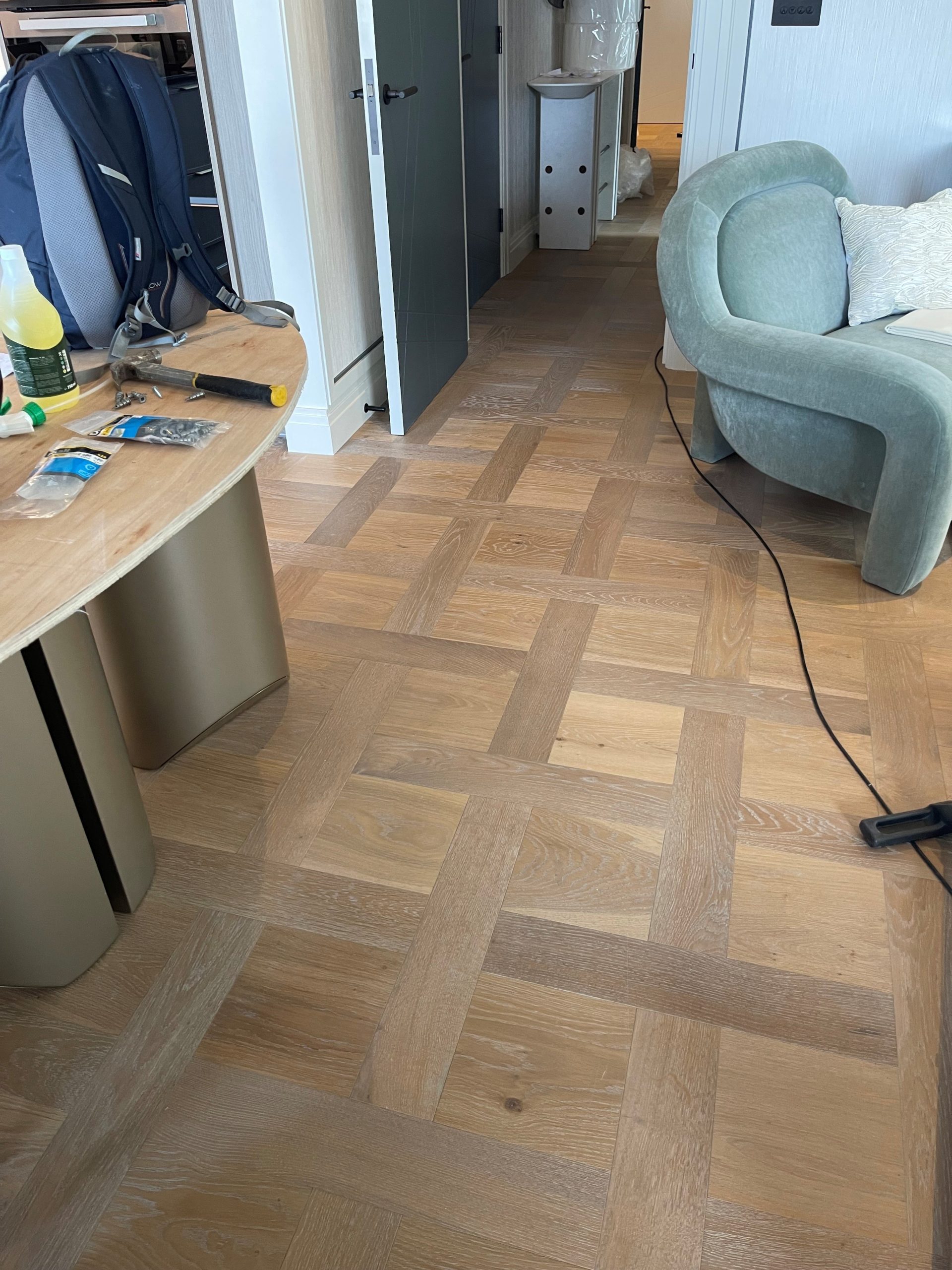 Brushed Fumed Limed UV Oiled Oak Basketweave Parquet