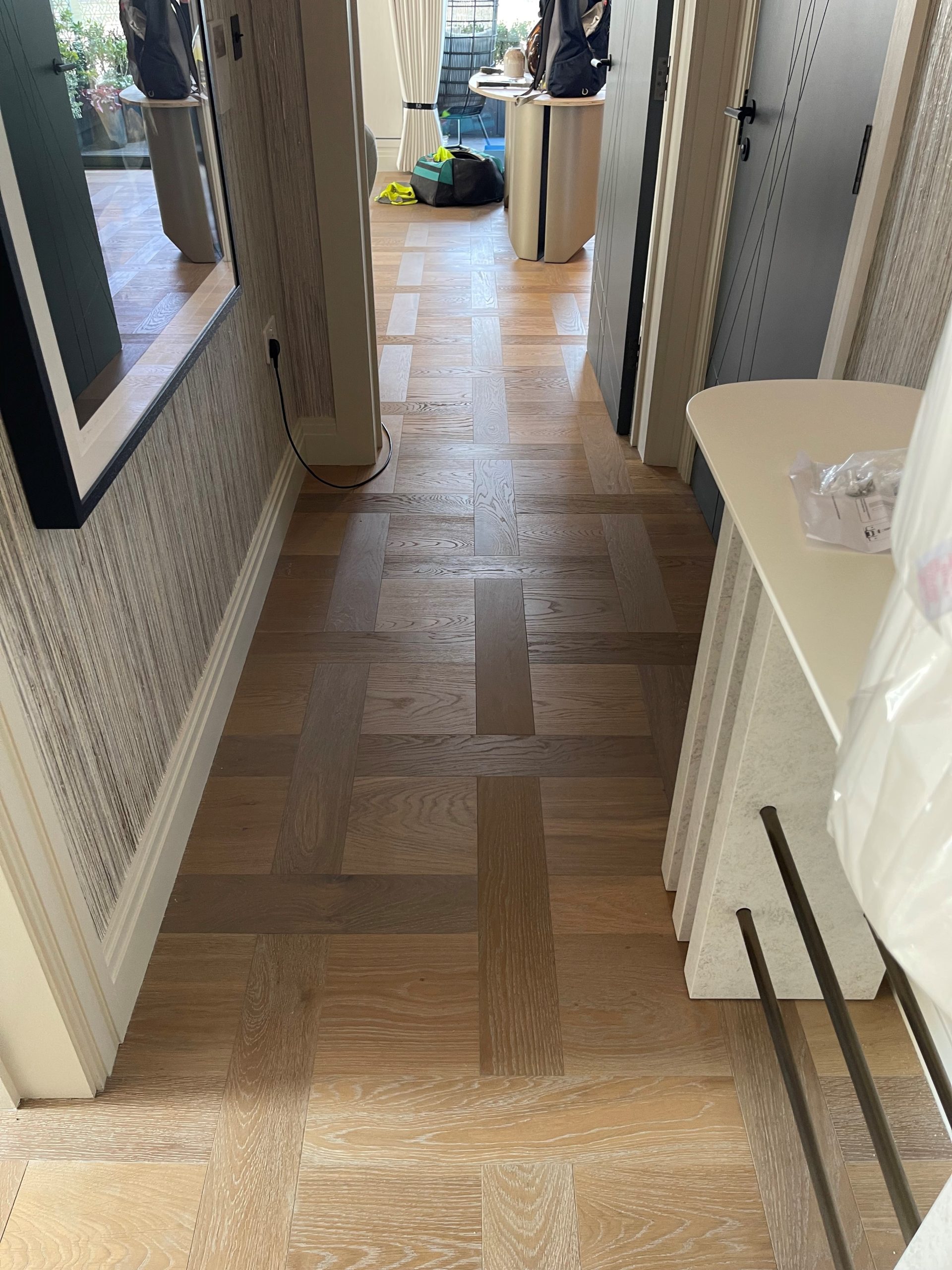 Brushed Fumed Limed UV Oiled Oak Basketweave Parquet