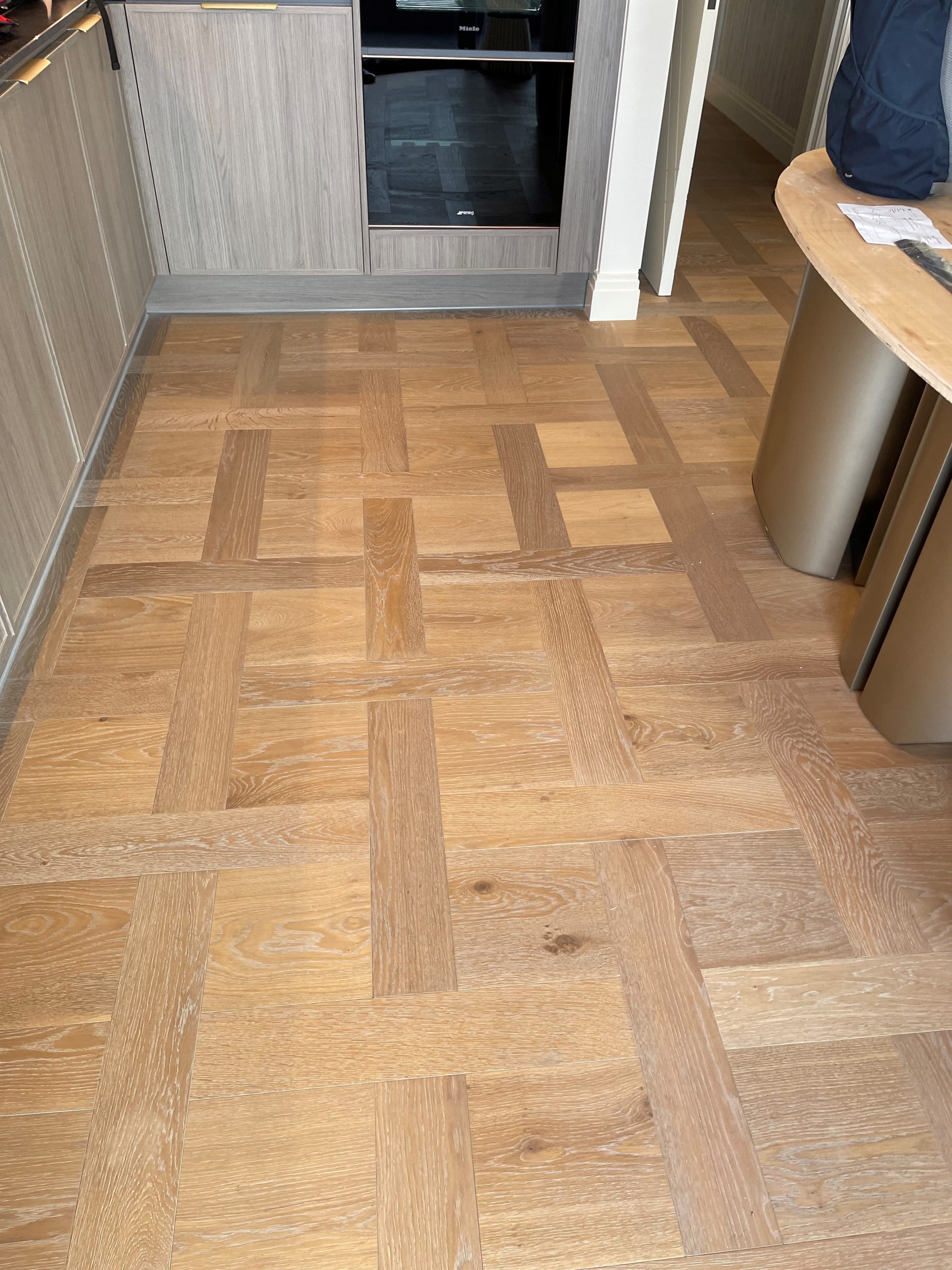 Brushed Fumed Limed UV Oiled Oak Basketweave Parquet