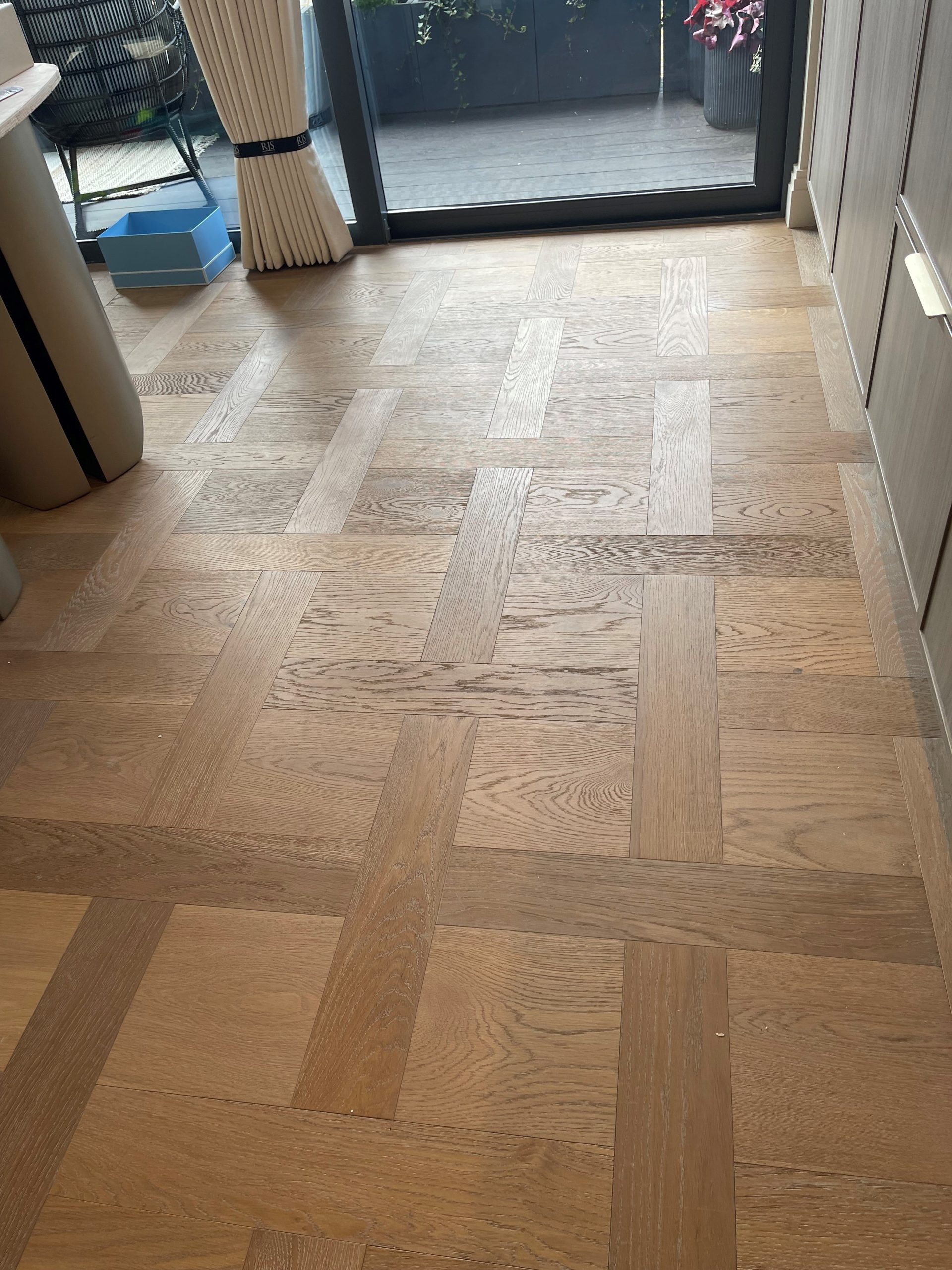 Brushed Fumed Limed UV Oiled Oak Basketweave Parquet