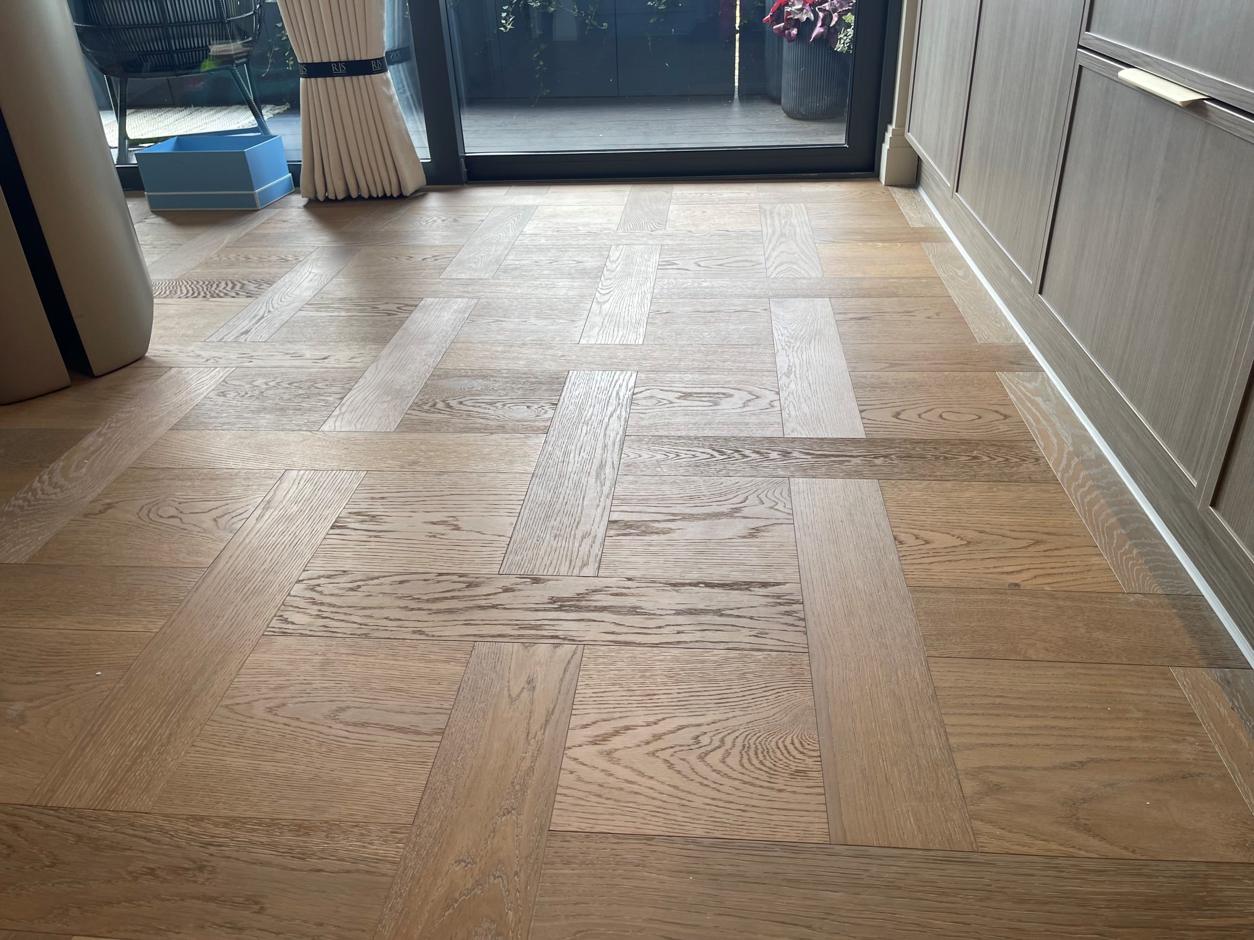 Brushed Fumed Limed UV Oiled Oak Basketweave Parquet