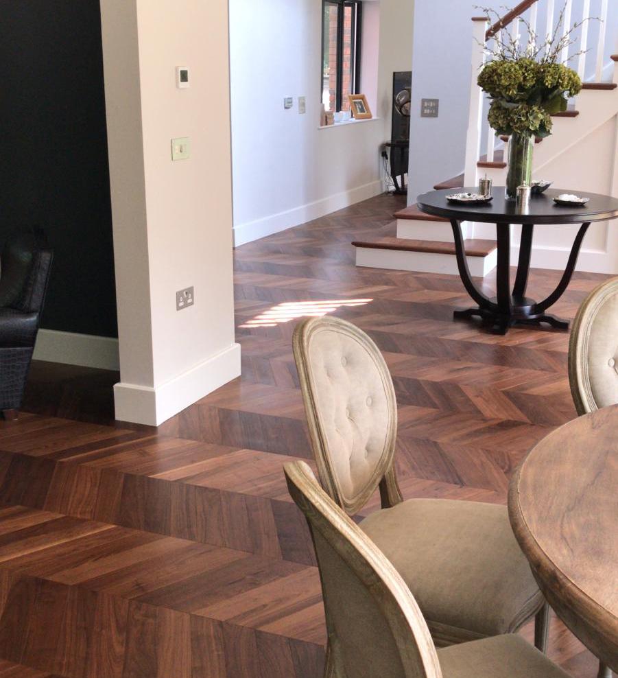 American Black Walnut Hard Wax Oiled Chevron Parquet