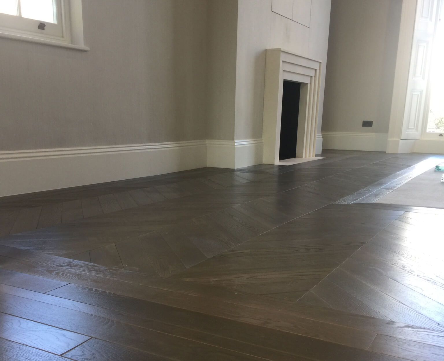 Deep Fumed Dark Earth UV Oiled Chevron Parquet