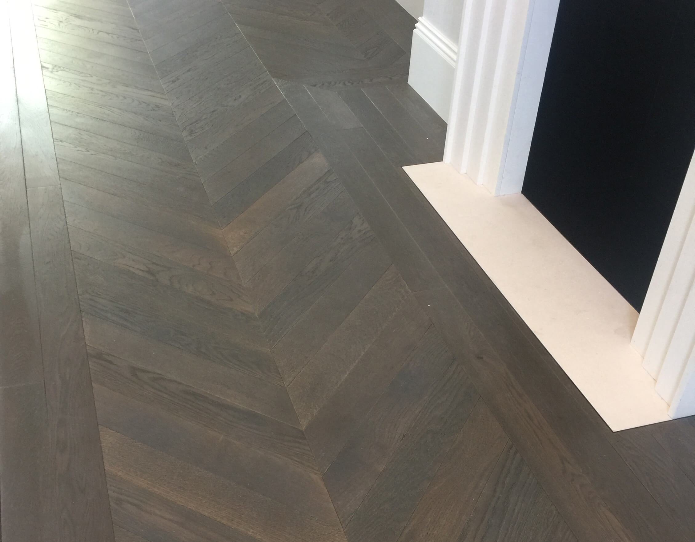 Deep Fumed Dark Earth UV Oiled Chevron Parquet