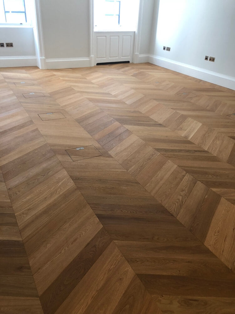 Antique Dark Brown Hard Wax Oiled Oak Chevron Parquet