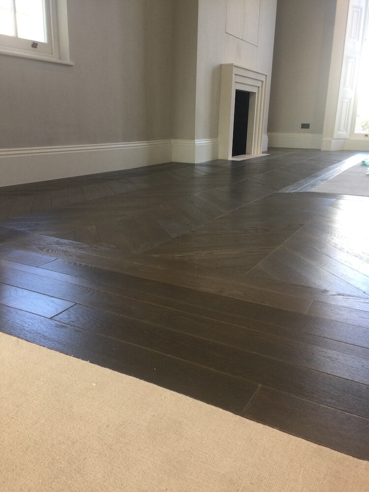 Deep Fumed Dark Earth UV Oiled Chevron Parquet