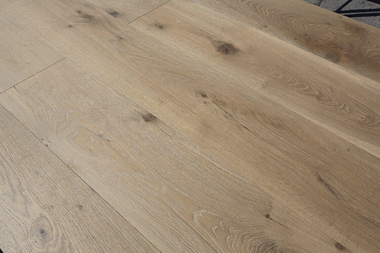 Wide Deep Brushed Taupe Grey Rustic Lacquered European Oak Flooring