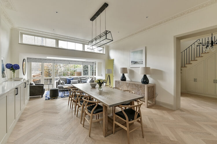 Brushed White UV Oiled Oak Herringbone Parquet