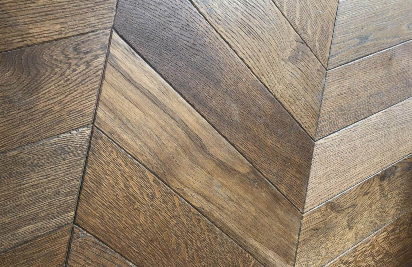 Antique Dark Brown Hard Wax Oiled Oak Chevron Parquet