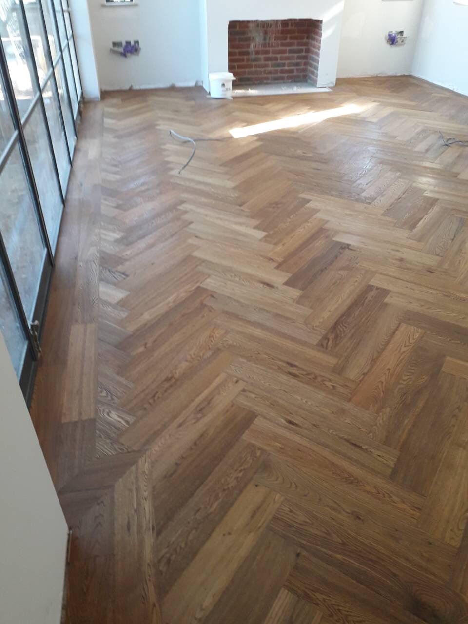 Double Brushed Fumed UV Oiled Grey Toned Oak Herringbone Parquet