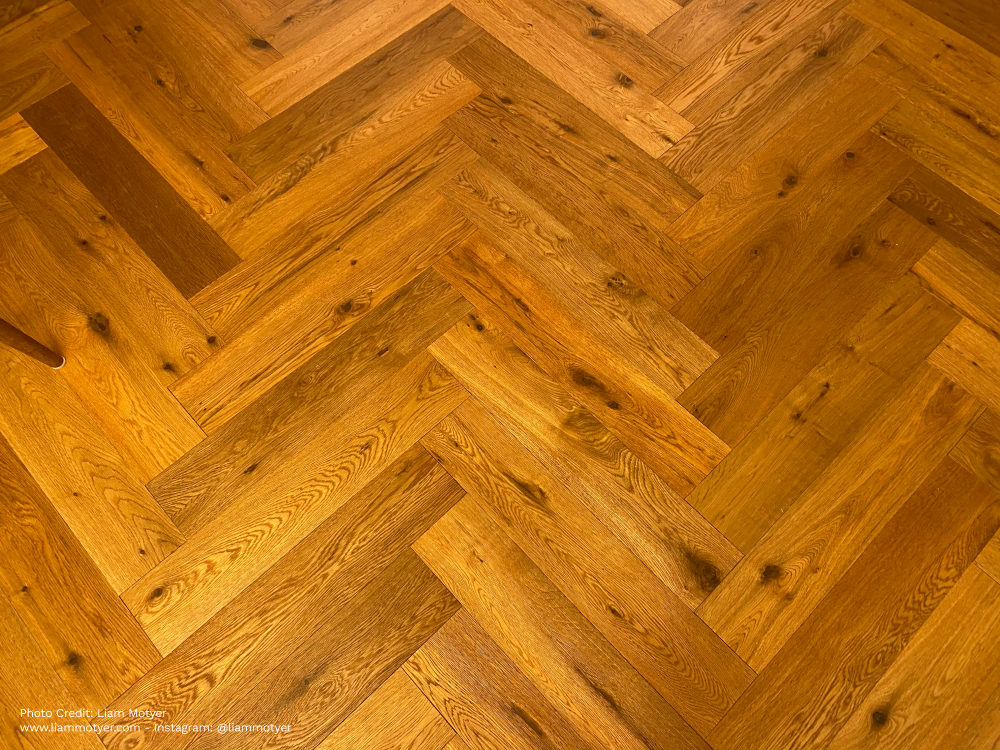 Double Brushed Fumed UV Oiled Honeyed Oak Herringbone Parquet