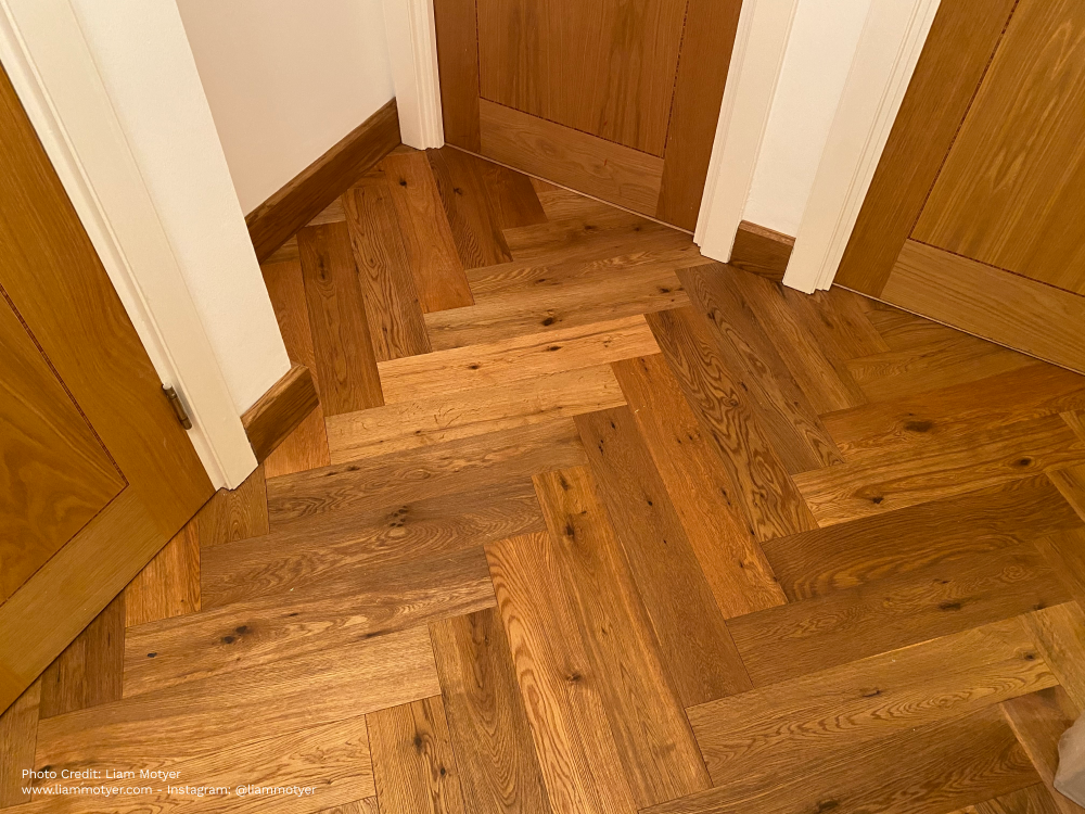 Double Brushed Fumed UV Oiled Honeyed Oak Herringbone Parquet