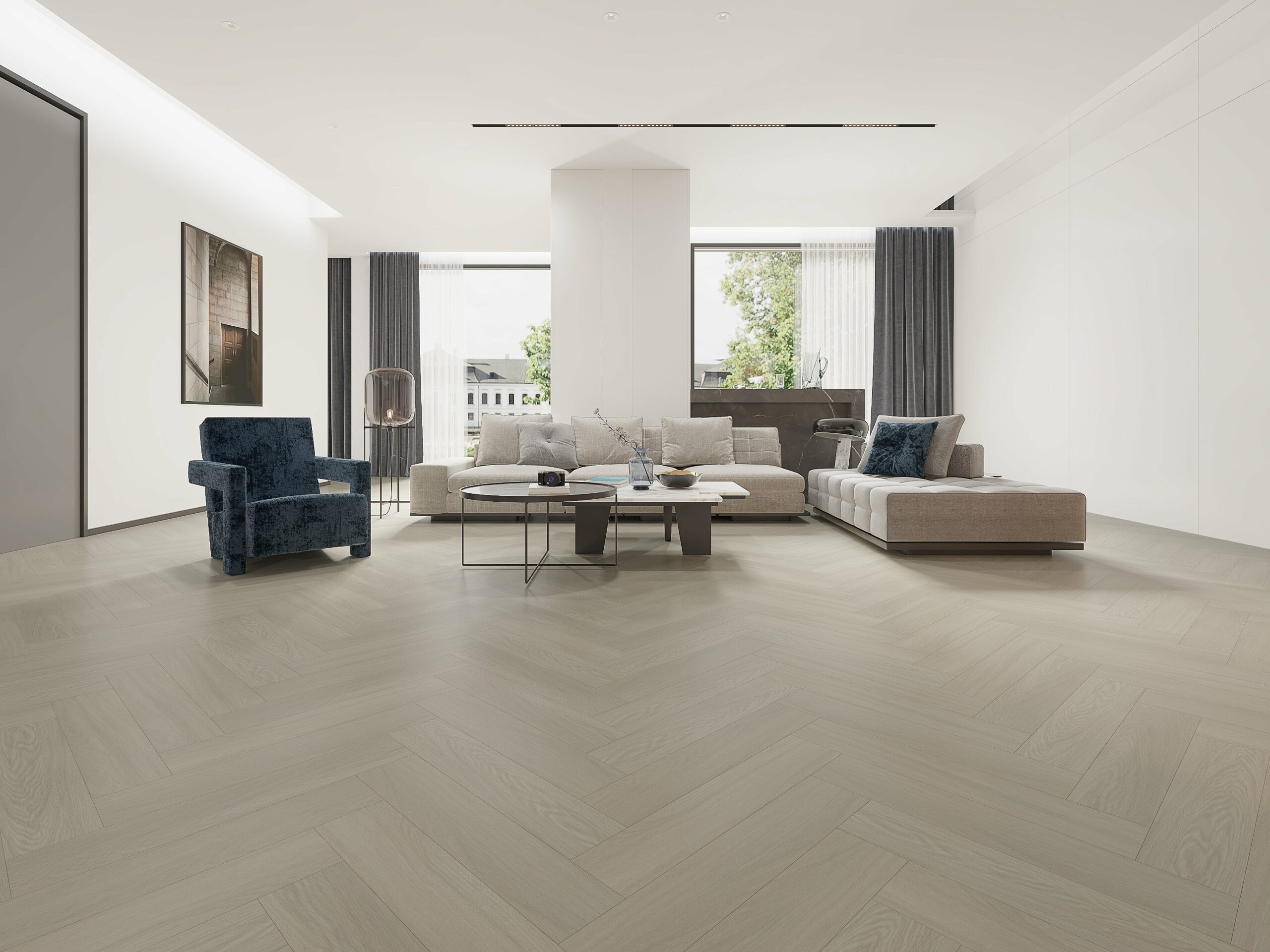 Alabaster White Oak Impervia Herringbone Parquet