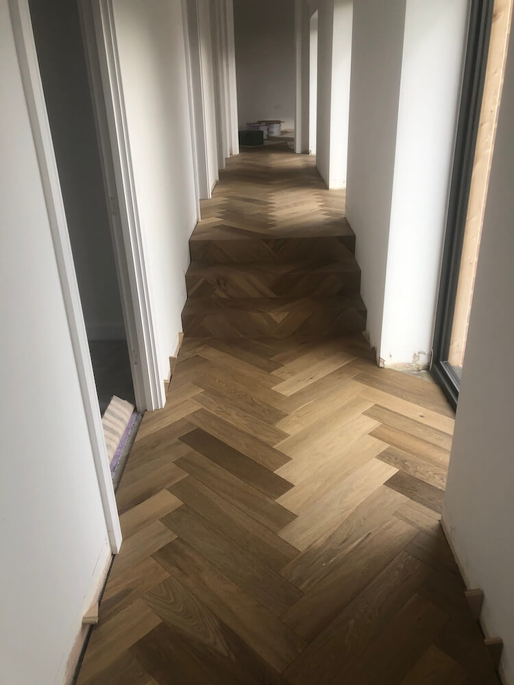 Double Brushed Fumed UV Oiled Honeyed Oak Herringbone Parquet