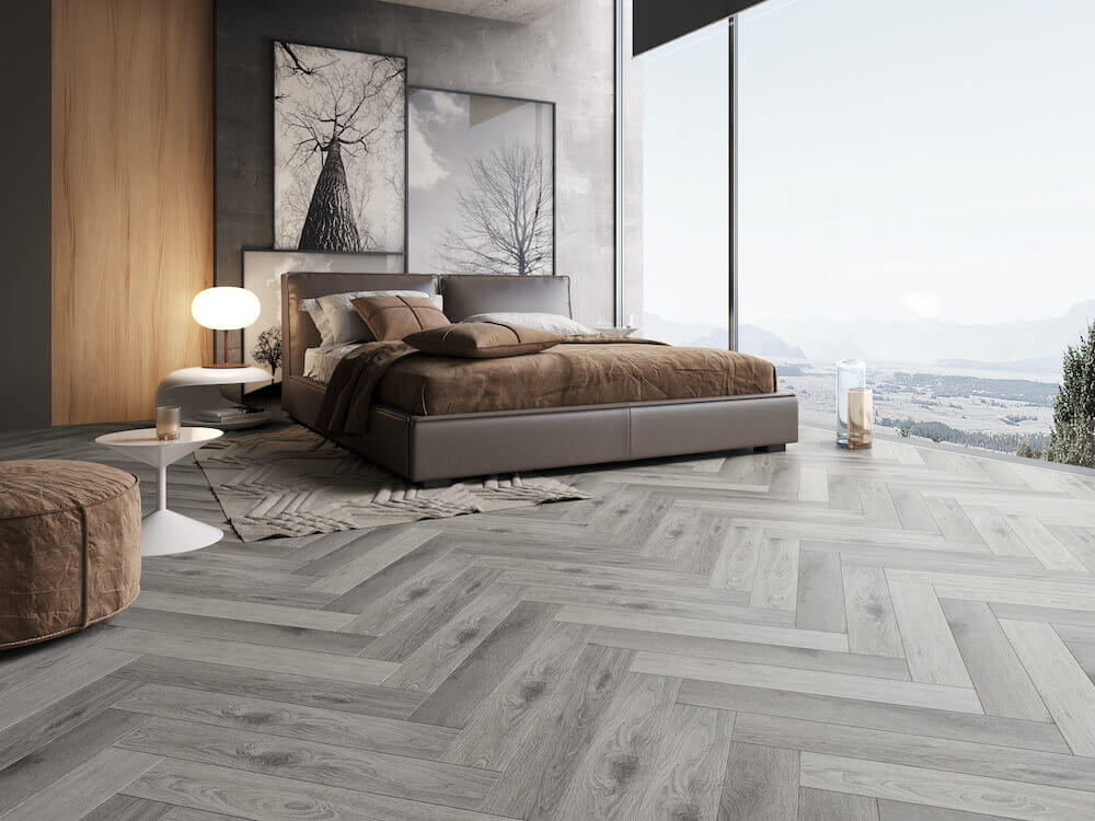 French Grey Oak Impervia Herringbone Parquet