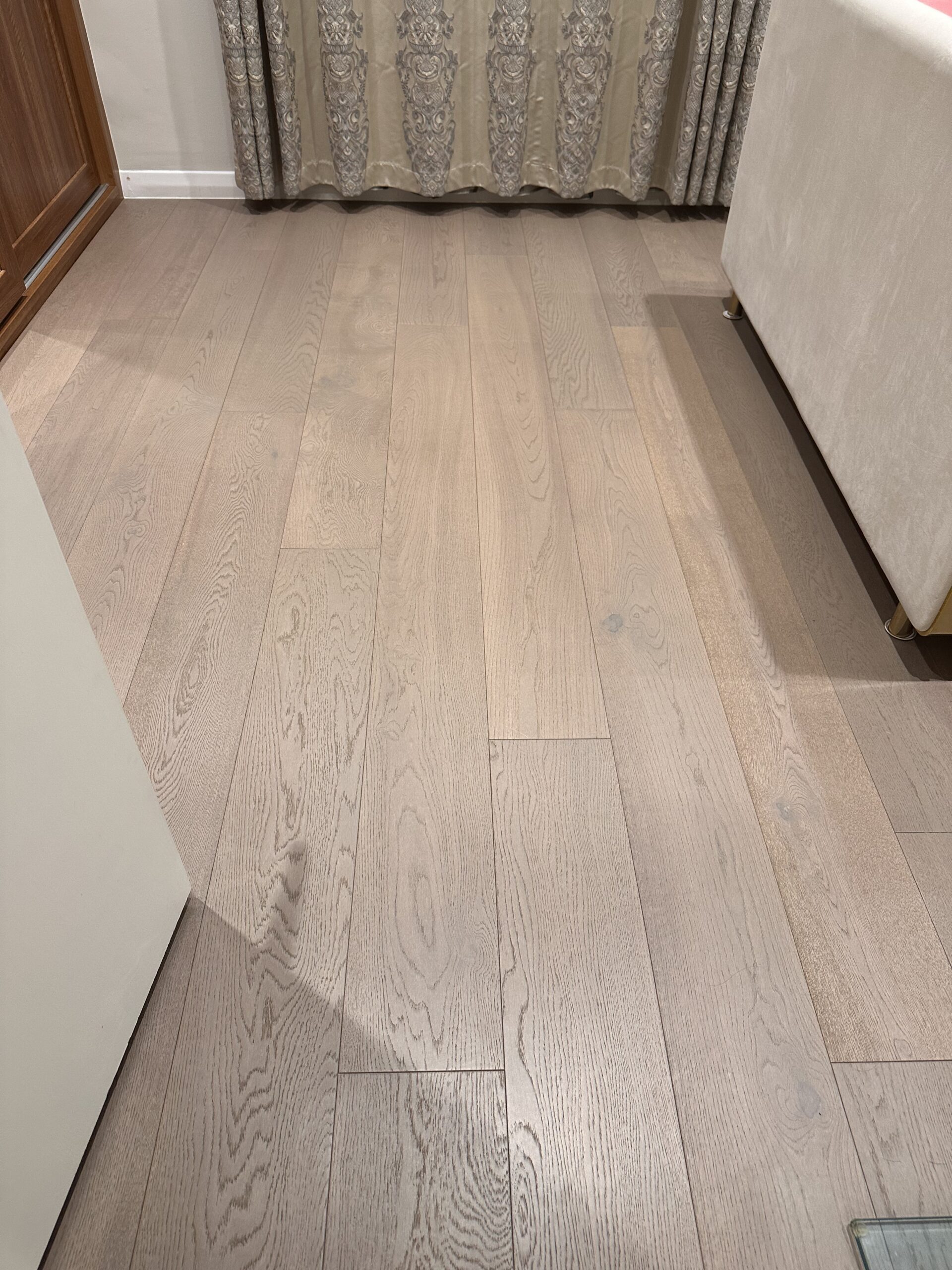 Brushed Mink Grey Lacquered Oak Flooring