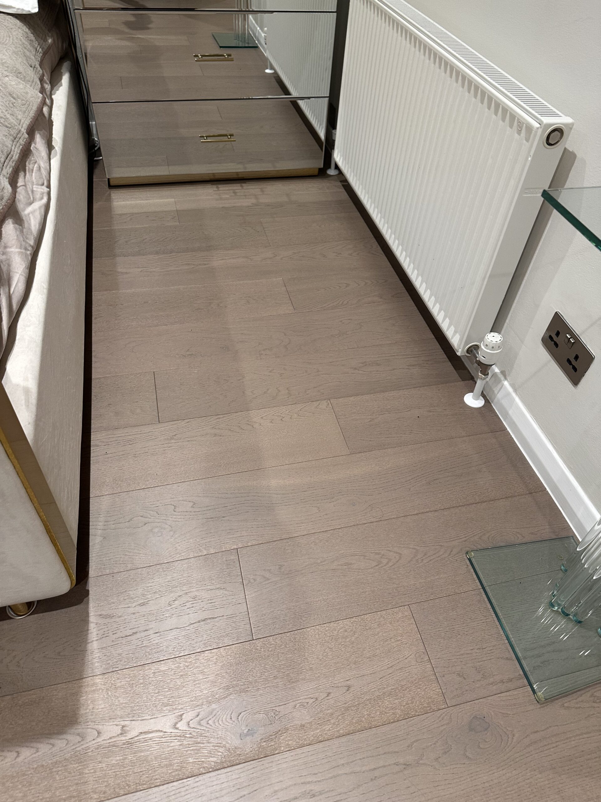 Brushed Mink Grey Lacquered Oak Flooring