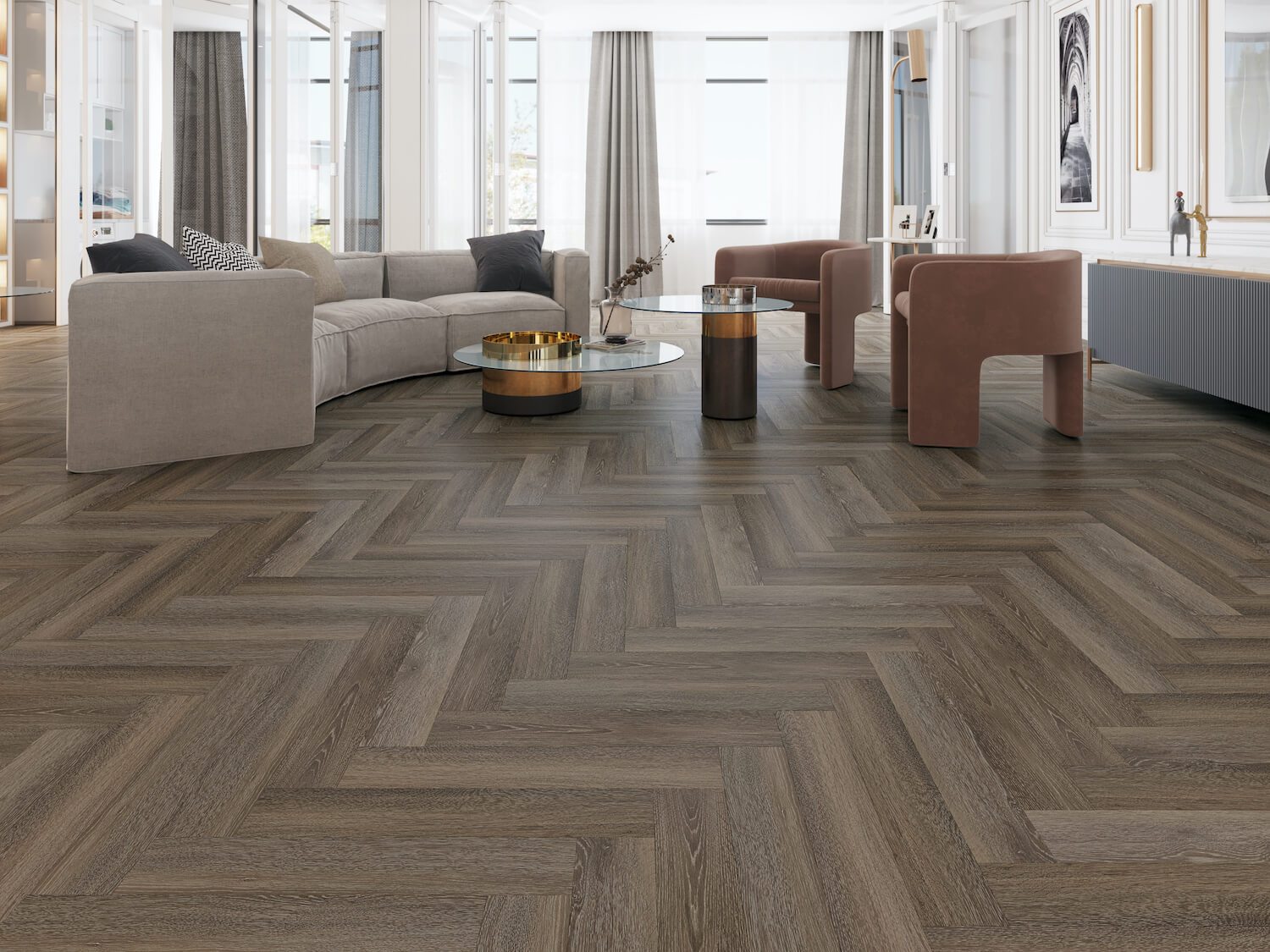 Cobble Grey Oak Impervia Herringbone Parquet