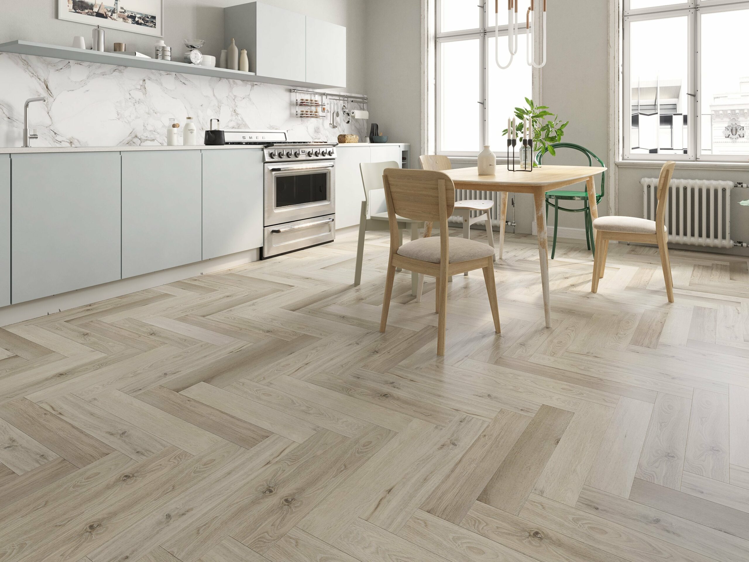 White Washed Oak Impervia Herringbone Parquet