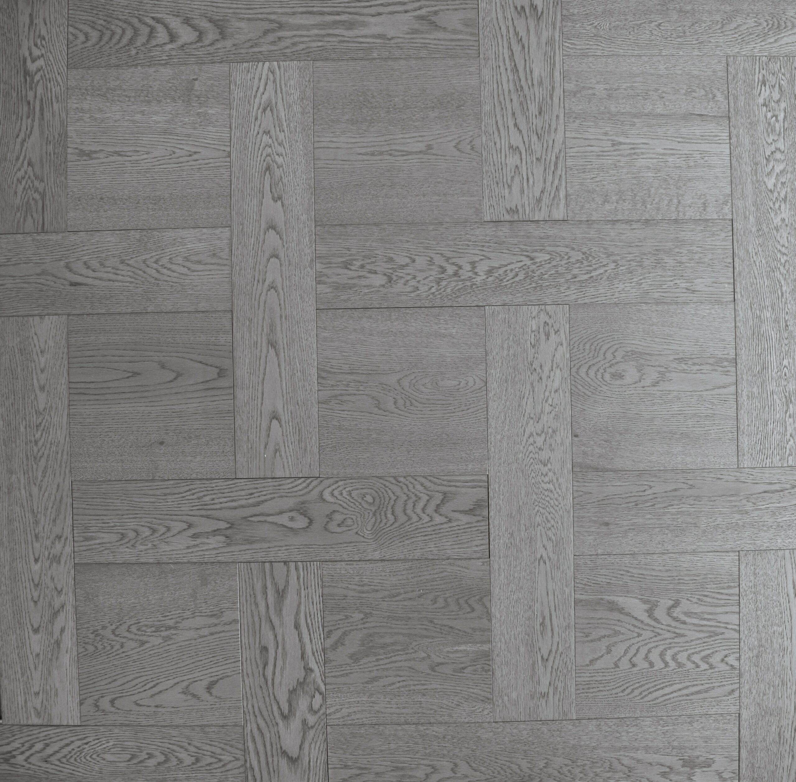 Brushed Pearl Grey UV Oiled Oak Basketweave Parquet