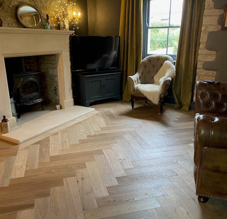 Brushed Fumed UV Oiled Light Oak Herringbone Parquet