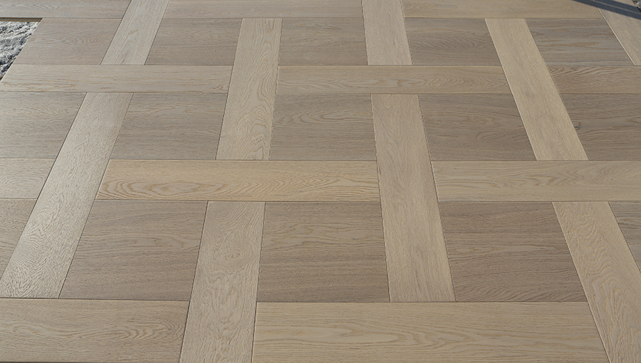 Brushed White UV Oiled Oak Basketweave Parquet