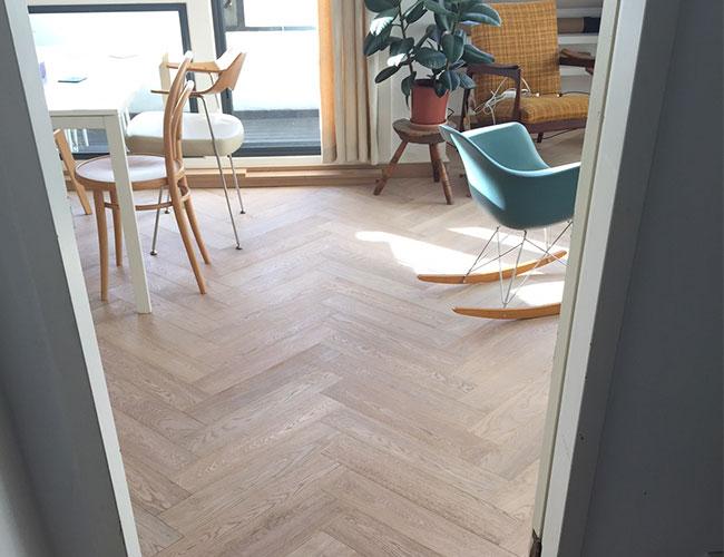 Brushed White UV Oiled Oak Herringbone Parquet