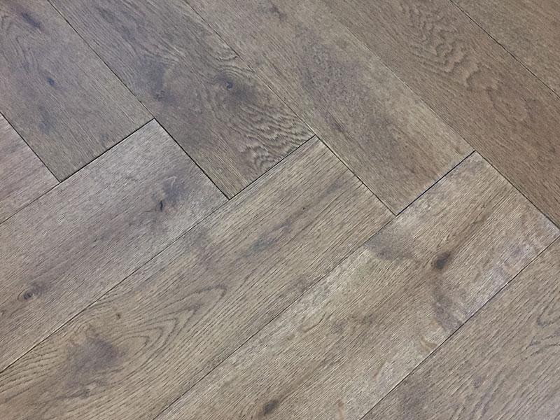 Brushed Antique Smoked UV Oiled Oak Herringbone Parquet