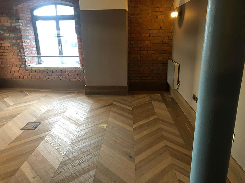 Band Sawn Fumed UV Oiled Oak Chevron Parquet