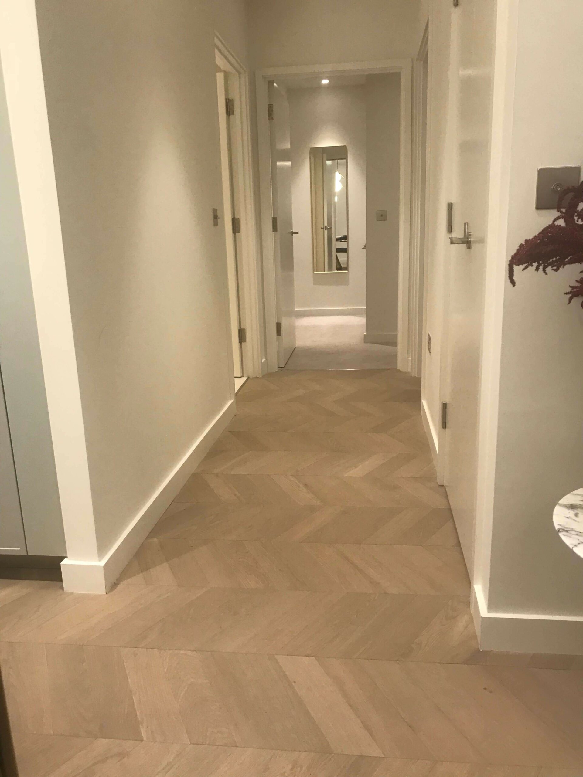 Light Brushed Fawn Hard Wax Oiled Oak Chevron Parquet