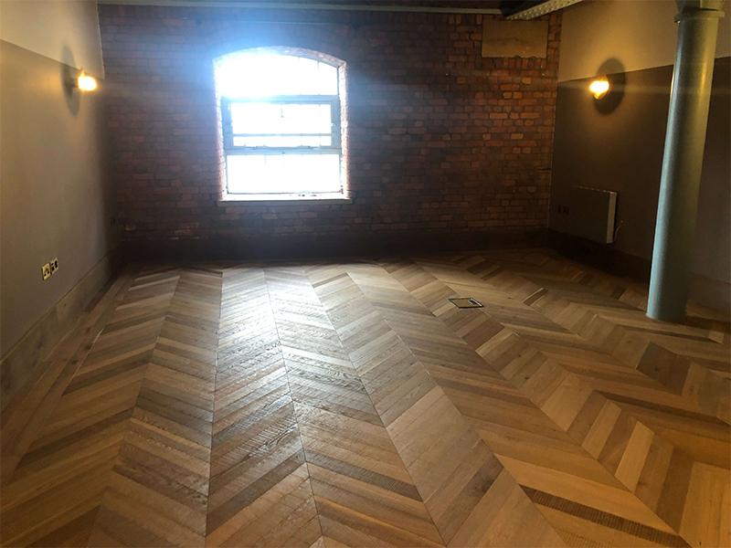 Band Sawn Fumed UV Oiled Oak Chevron Parquet