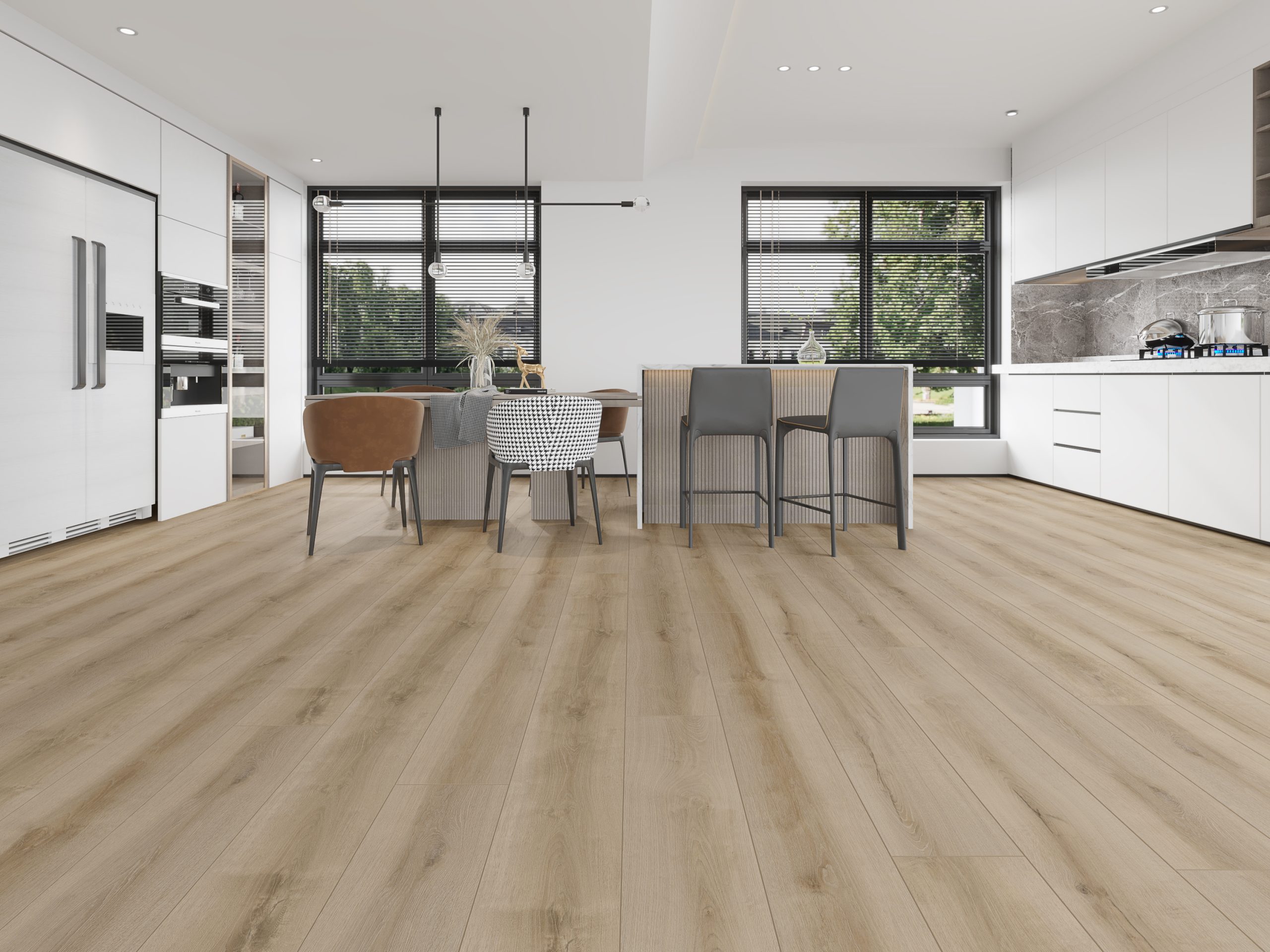 Light Fumed White Oak Laminate Wood Flooring with AC4 wear layer