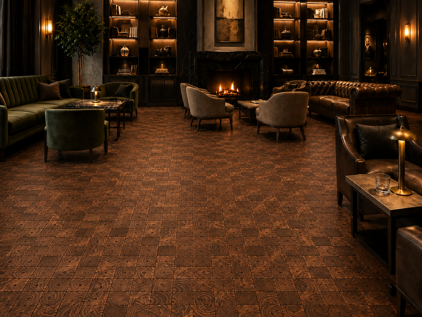 Hard Wax Oiled End Grain Pine Flooring-render