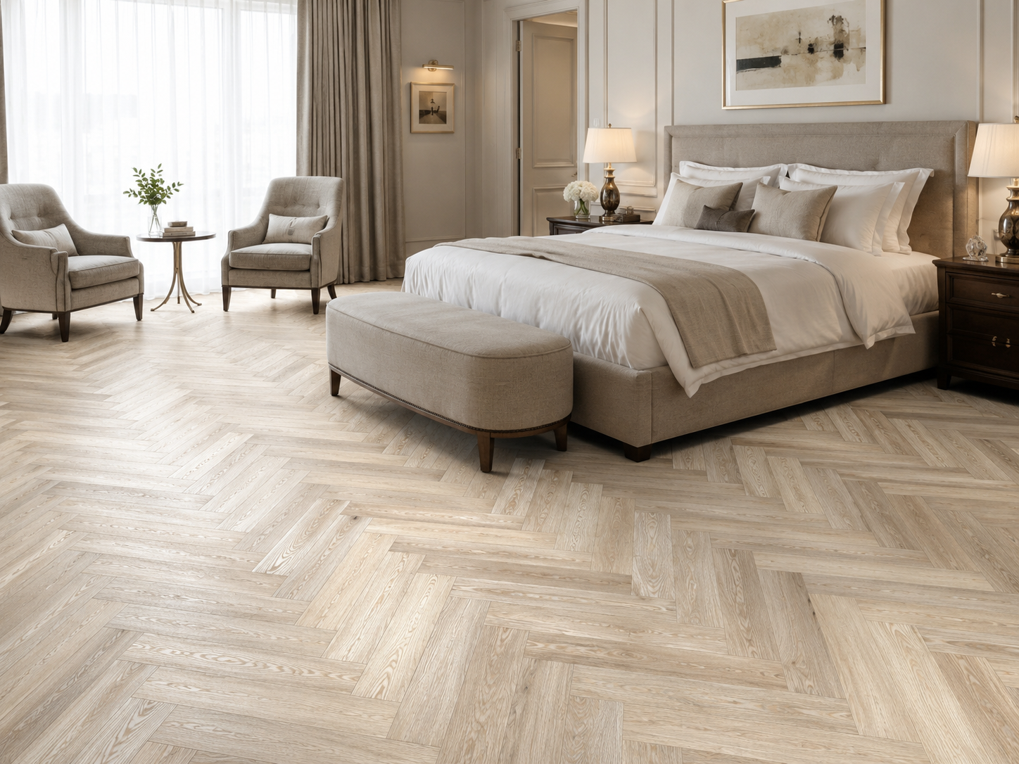 Engineered Light Brushed & Fumed UV Oiled Oak Herringbone Parquet